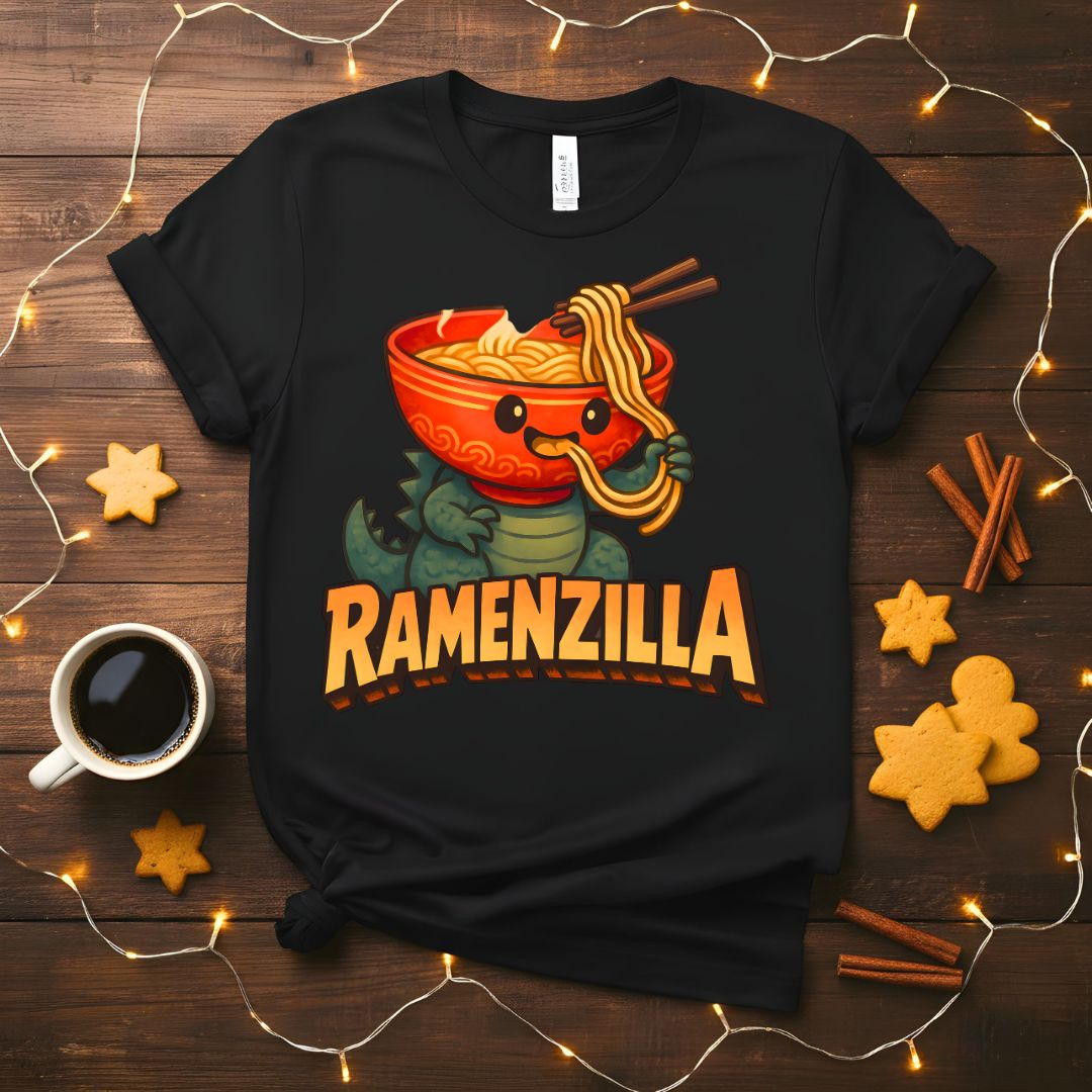 Ramenzilla Funny Food Meme T-Shirt - Giant Noodle Monster Design