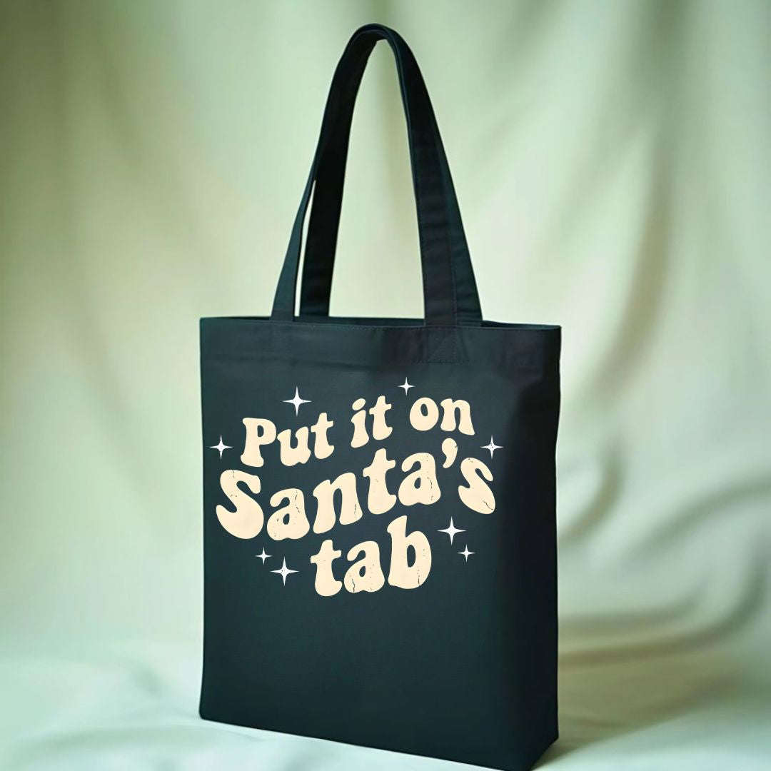 Put It On Santa's Tab Funny Christmas Shopping Tote Bag