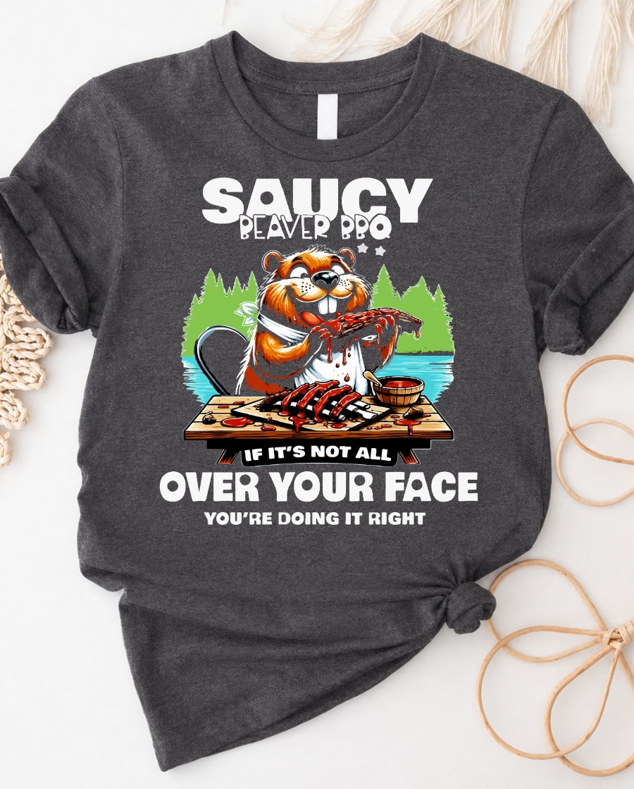 Saucy Beaver BBQ Funny Graphic T-Shirt