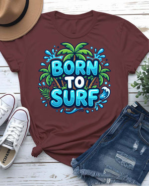 Born to surf tee vintage longboard wave graphic