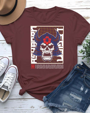 Skull Gothic Streetwear Tee with Victorian skull and roses on model