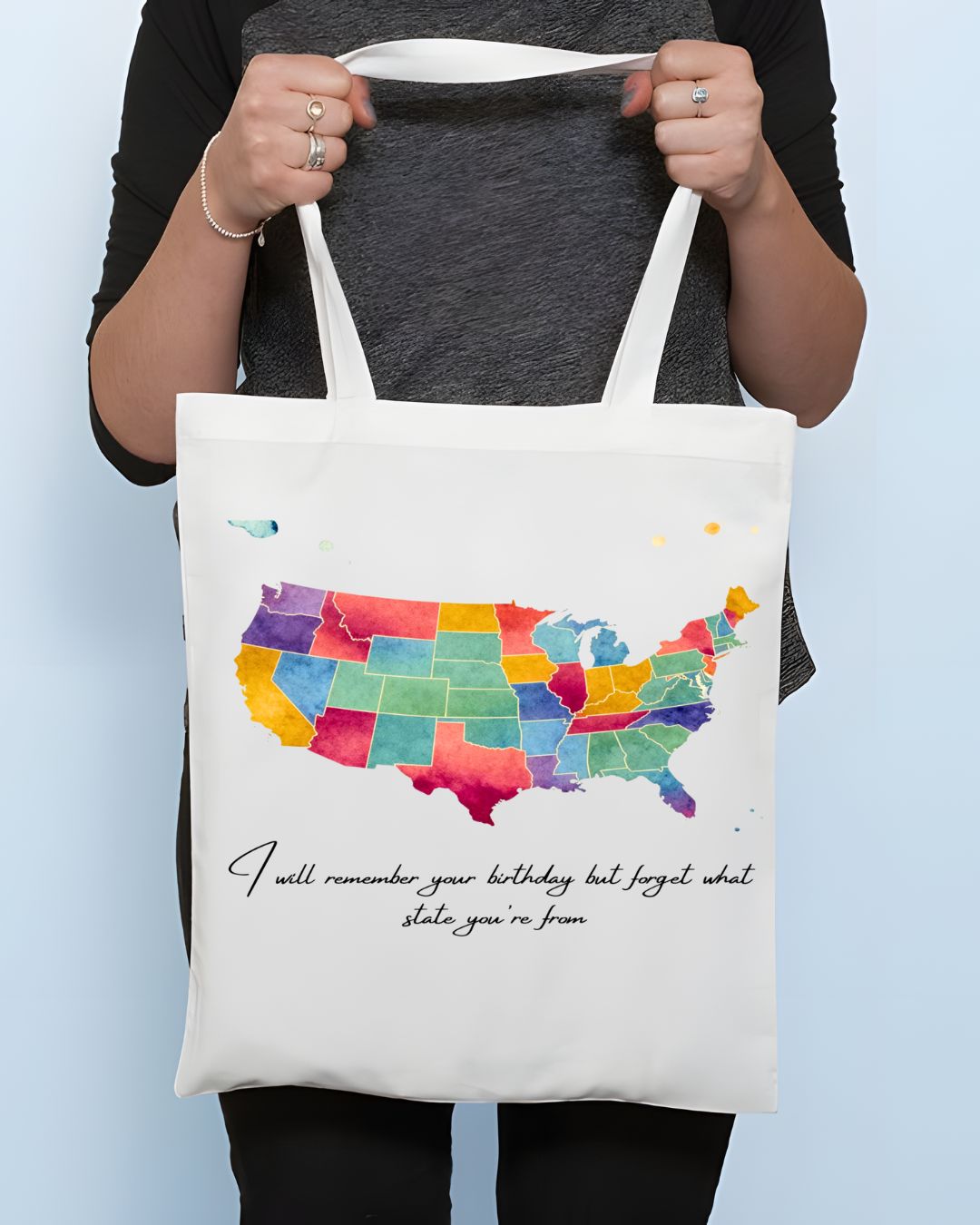 Funny United States Map Tote Bag with State Jokes