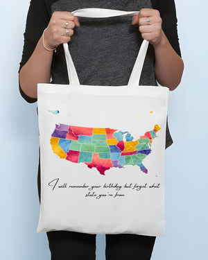Funny United States Map Tote Bag with State Jokes
