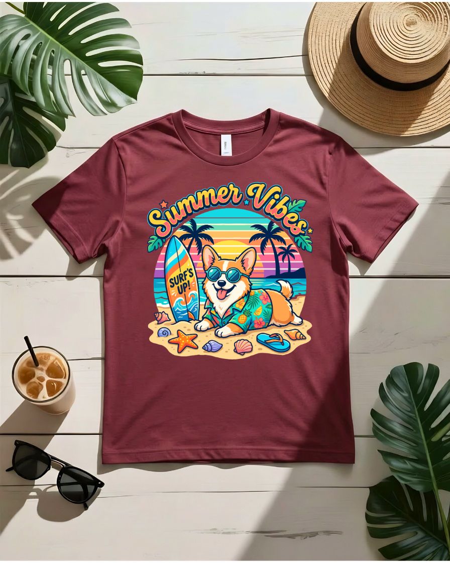 Summer vibes tee retro script sunburst graphic