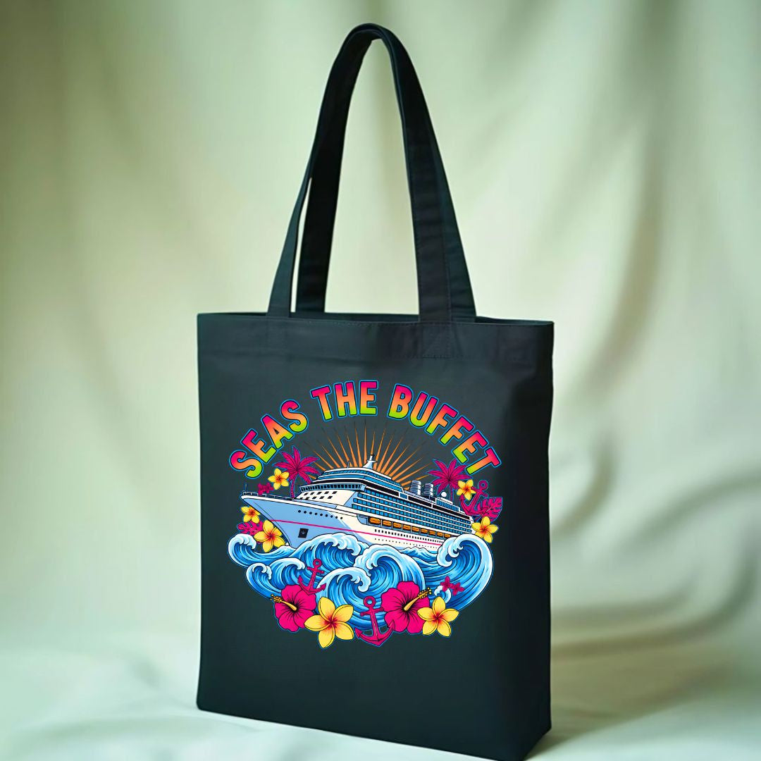 "Seas The Buffet" Funny Cruise &amp; Food Pun Tote Bag