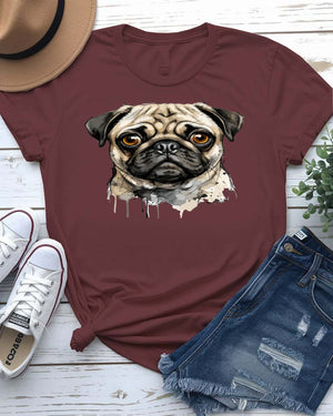Cute pug tee big eyes wrinkled forehead graphic