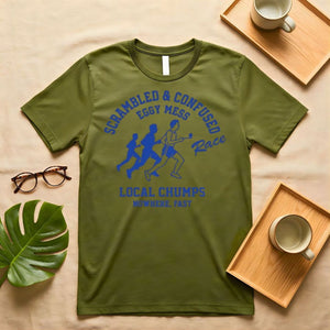 Eggy Mess Funny Breakfast Graphic T-Shirt on Model