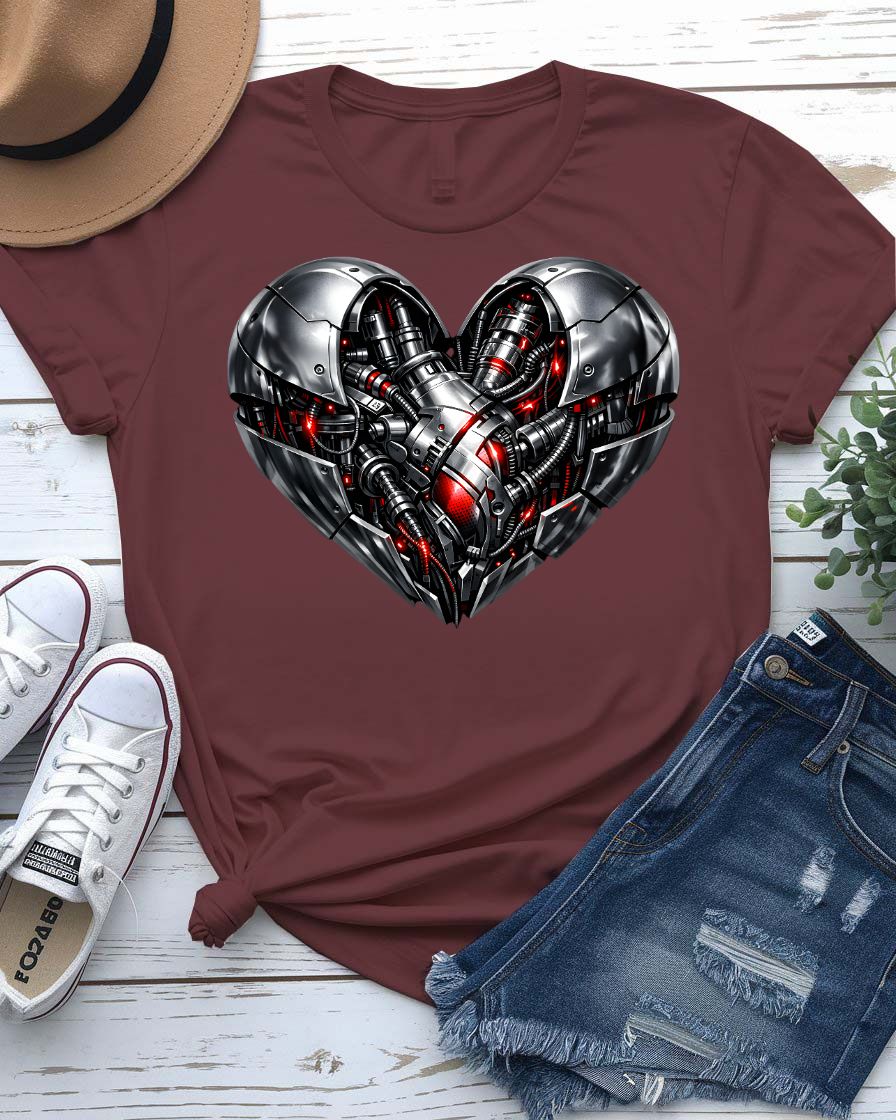 Iron Heart Tee with graphic of a forged, metallic riveted heart