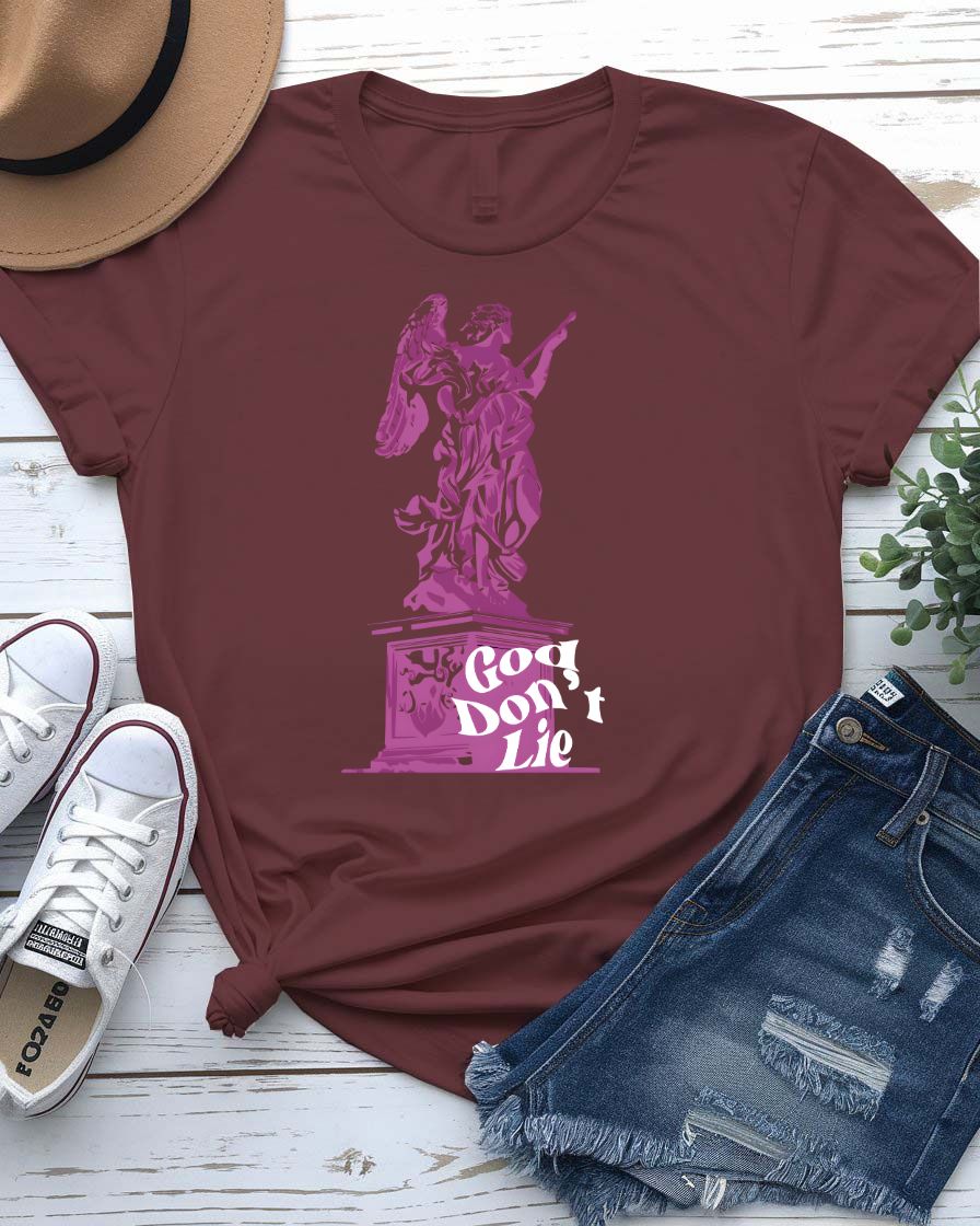God Don't Lie Streetwear Tee with reassembling ancient scrolls on model