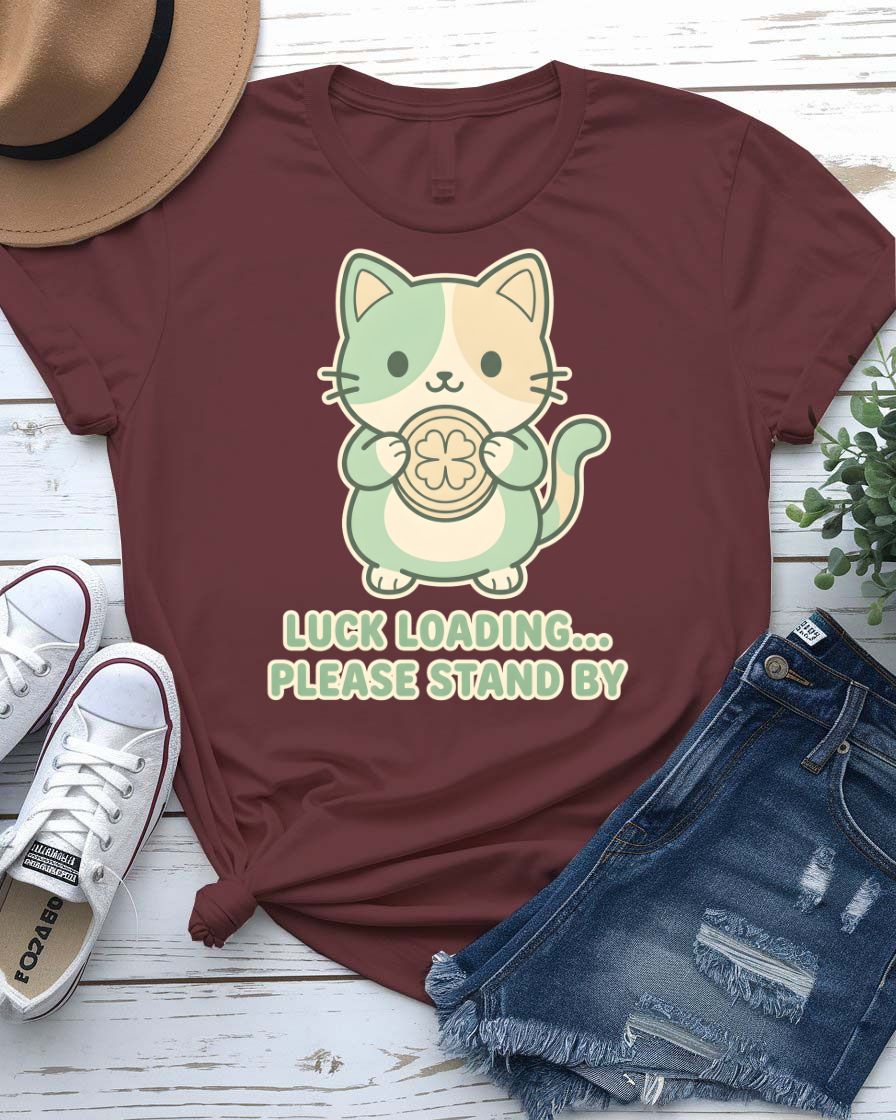 Luck Loading St. Patrick's Day Tee with spinning clover wheel on model