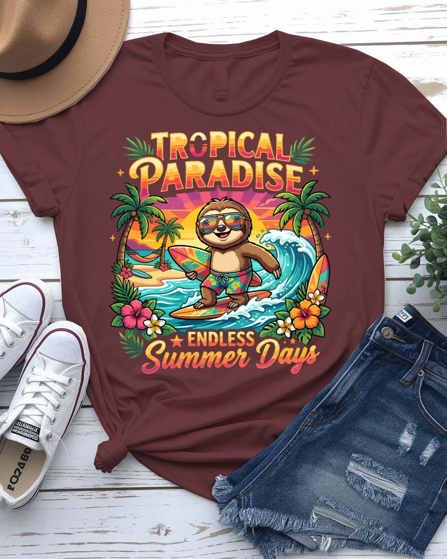 Tropical paradise summer t-shirt sunset palm tree turquoise water
