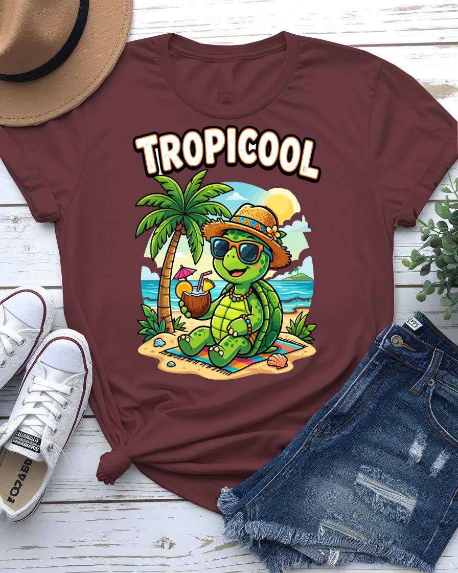 Tropicool tortoise summer tee with sunglasses graphic