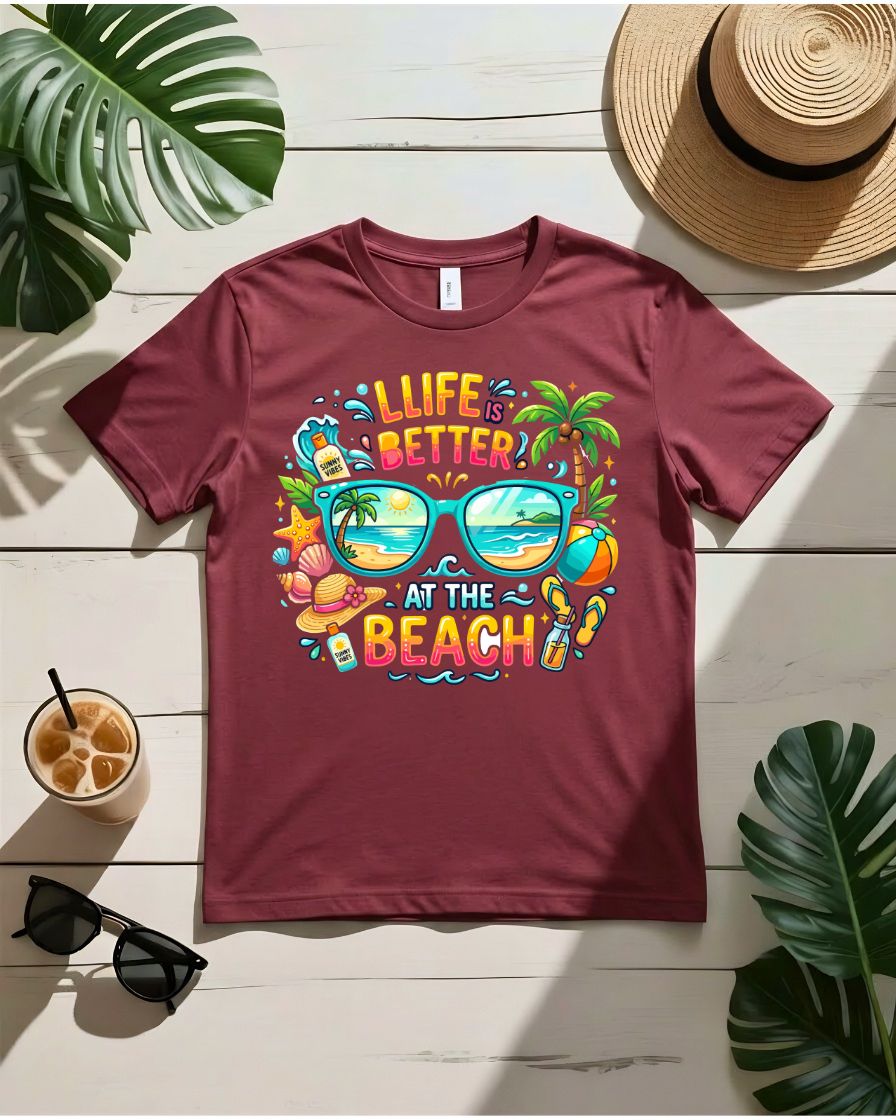 Life better at the beach tee beach chair ocean view graphic