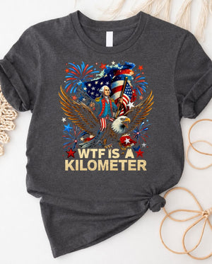 WTF is a Kilometer t-shirt featuring confused George Washington