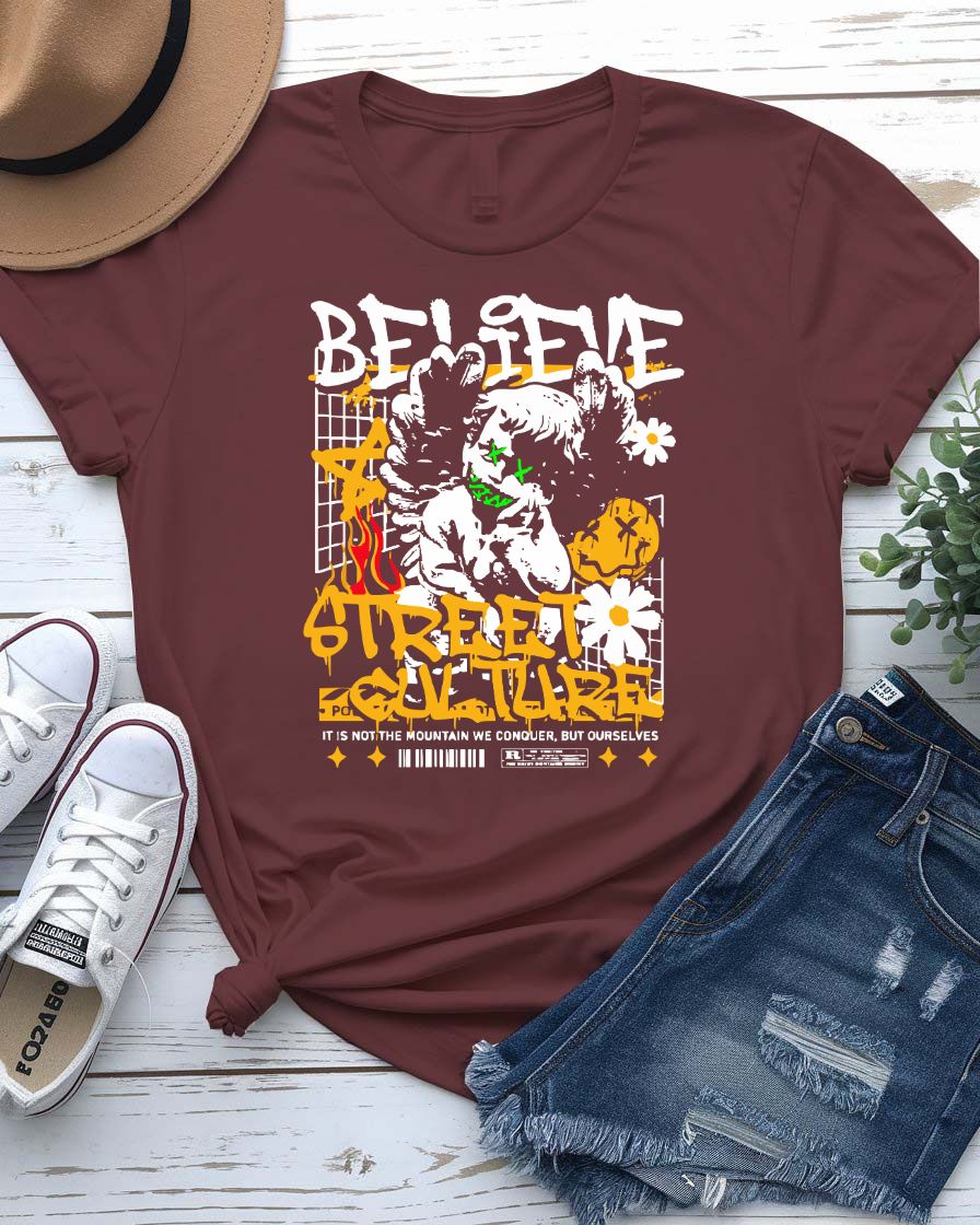 Believe Streetwear Tee with single candle flame on model