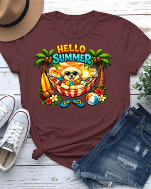 Hello summer vibes tee smiling sun graphic