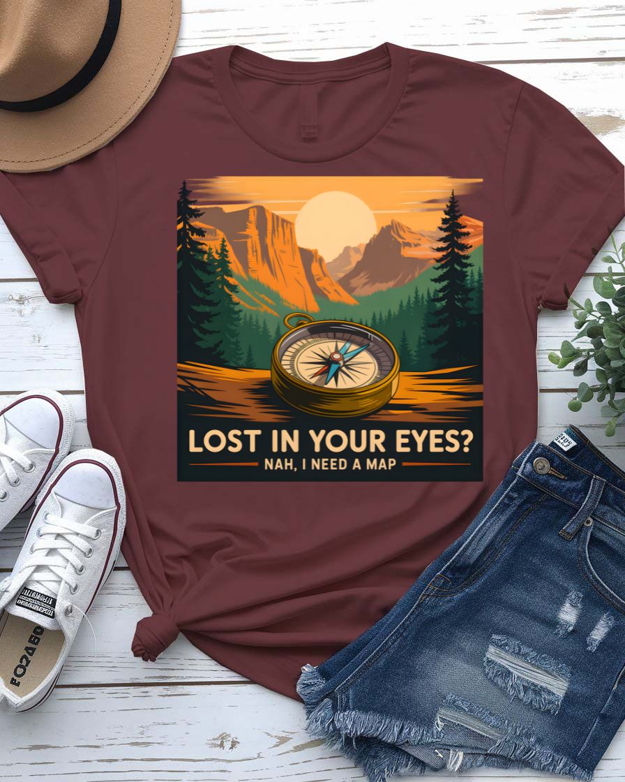 Lost in Your Eyes Tee with elegant script text on soft vintage white