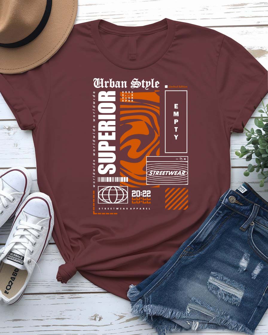Empty Streetwear Tee with blank rectangle graphic on model