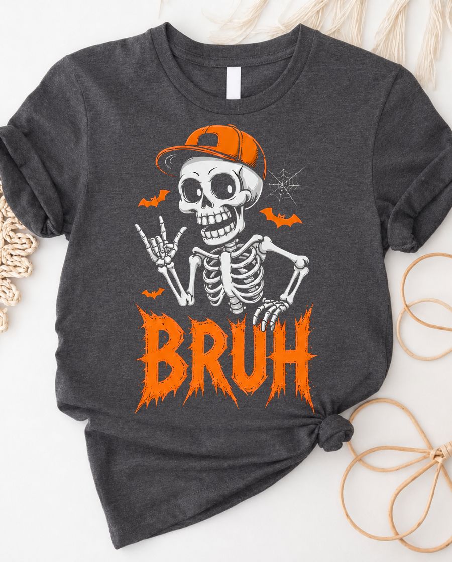 Bruh Skeleton Tee — Halloween Skull Graphic T‑Shirt