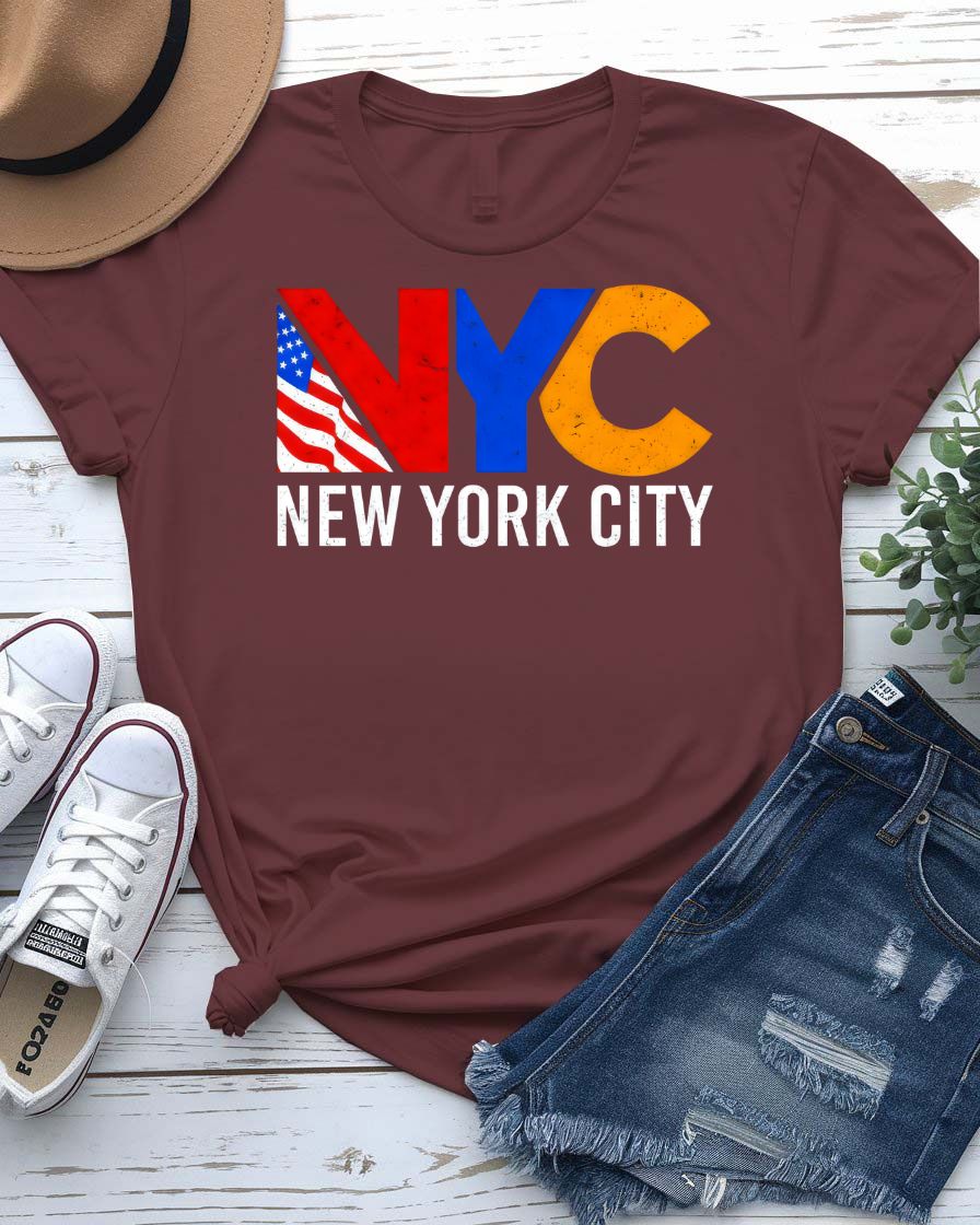 NYC Streetwear T-Shirt with geometric five boroughs map on model