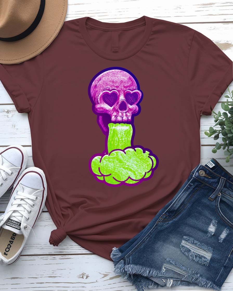 Skull Fumes t-shirt with detailed skull exhaling colorful vaporwave fumes