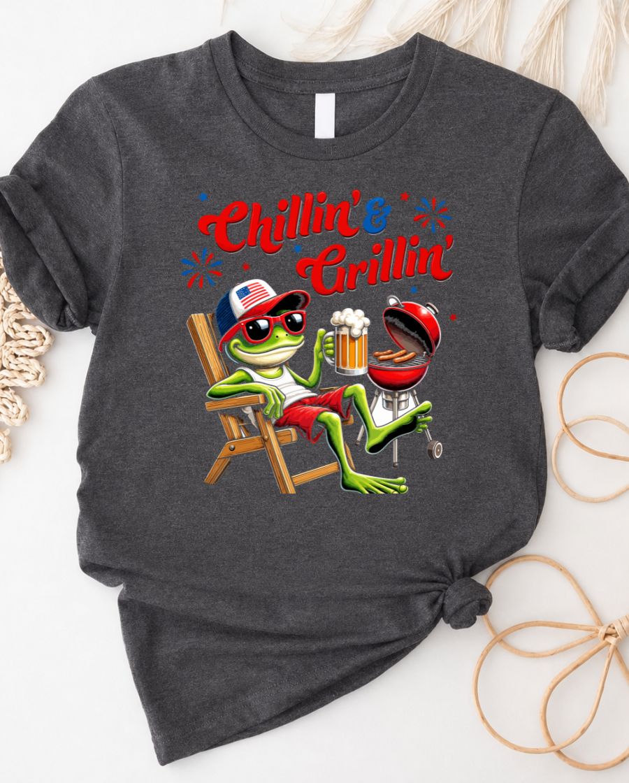 Chillin and Grillin 4th of July Tee with BBQ grill graphic