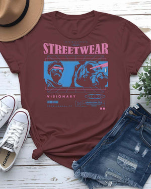 Visionary Urban Style Tee with abstract third eye geometric design on model