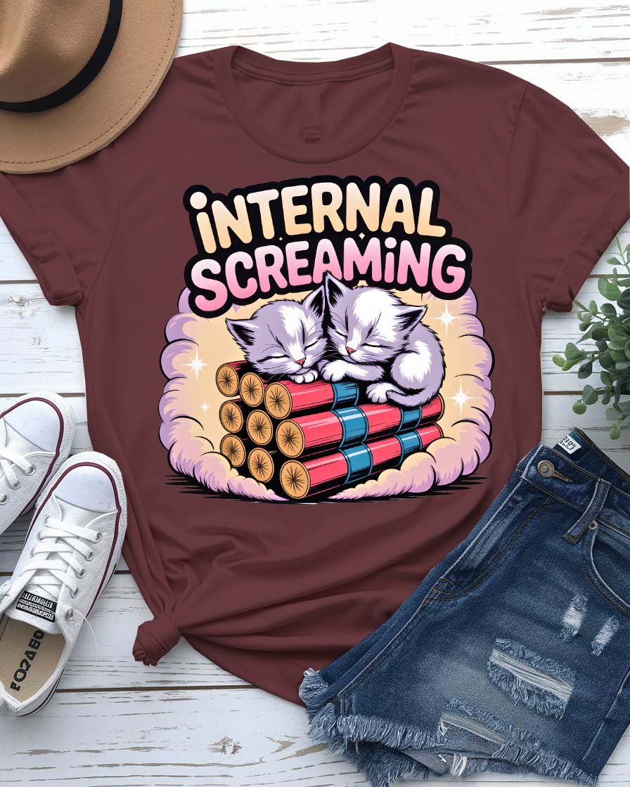 Internal Screaming Cat Lovers t-shirt with cute cat and bold text