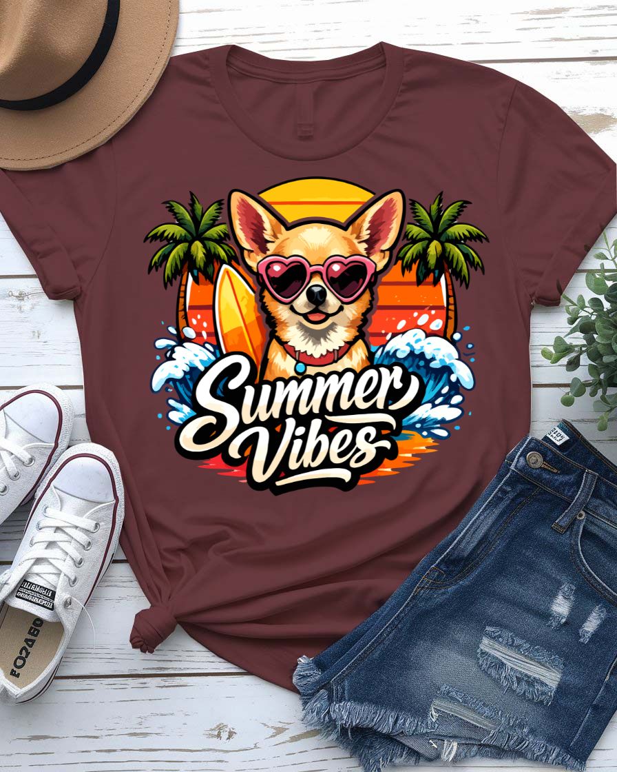 Summer vibes tee smiling sun graphic front view
