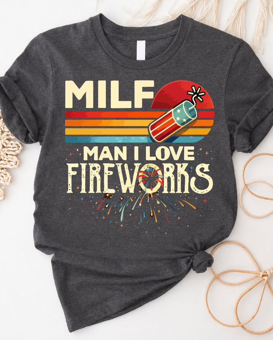 Man in Fireworks 4 July Tee