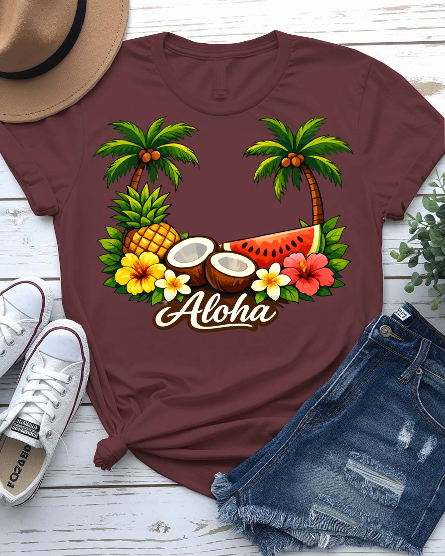Aloha summer tee hibiscus flower tropical design