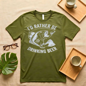 I'd Rather Be Drinking Beer Funny Fishing Graphic T-Shirt