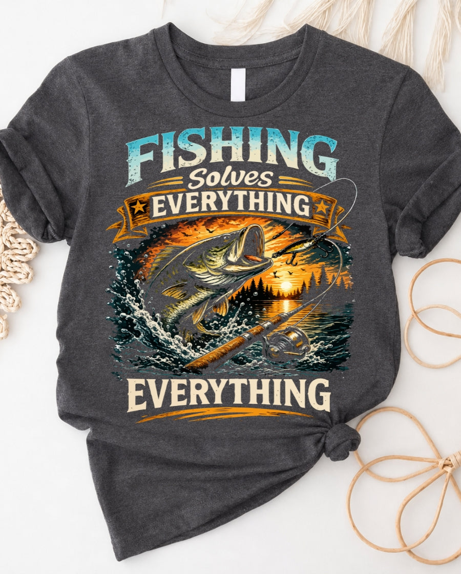 Fishing Solves Everything T-Shirt — Relaxed Tee for Anglers