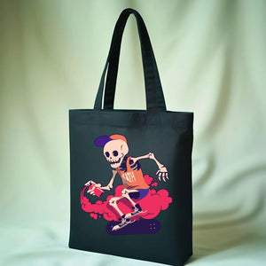 Spray Paint Skeleton Graphic Tote Bag - Graffiti Style Canvas Tote