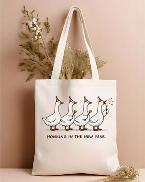 Honking In New Year Funny Cartoon Goose Tote Bag