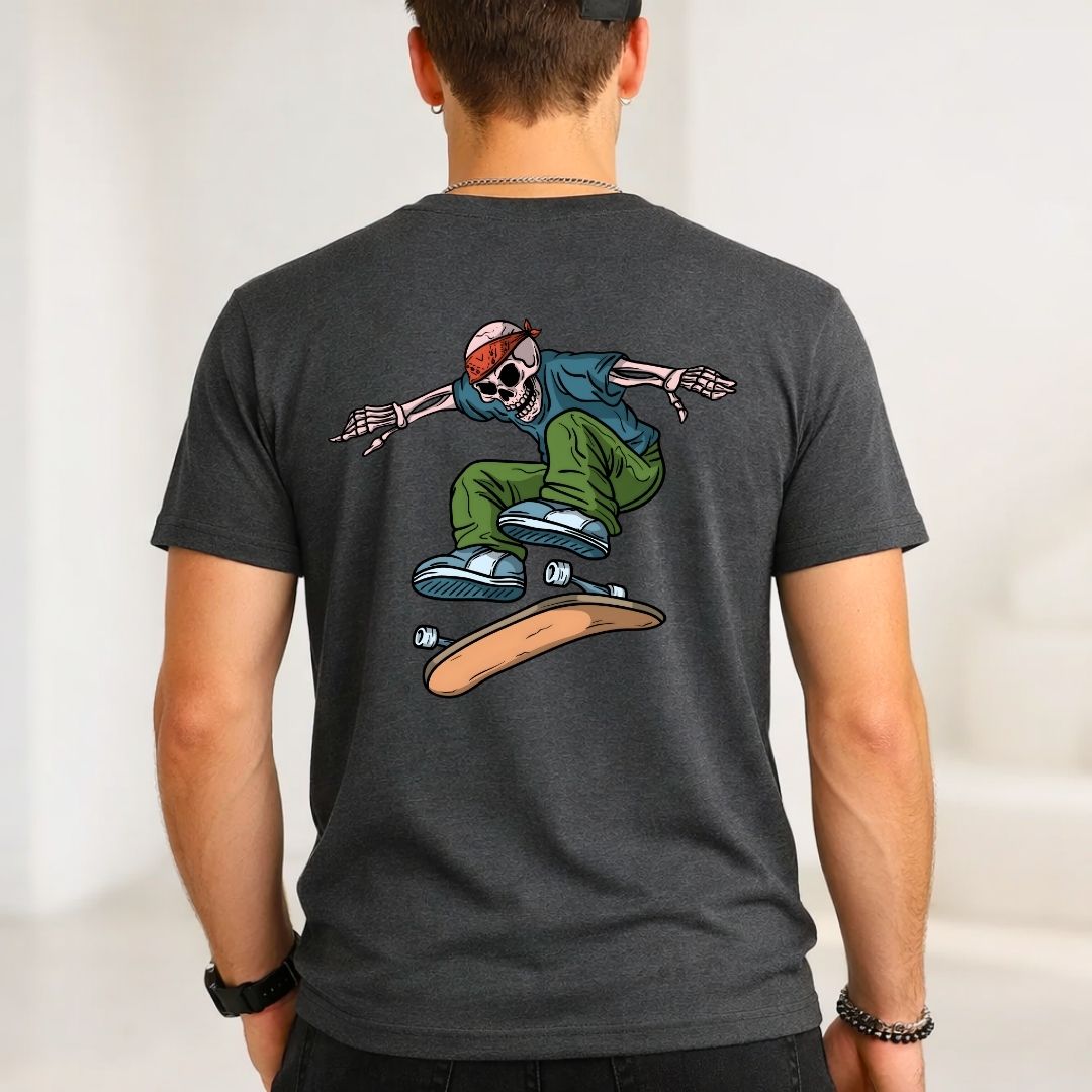 Skull Skate Lover Streetwear Tee - Skull &amp; Skateboard Graphic