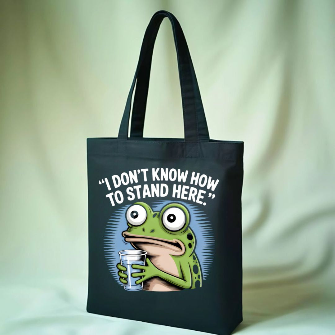 "I Stand Here Frog" Meme Tote Bag with Cute Amphibian Design
