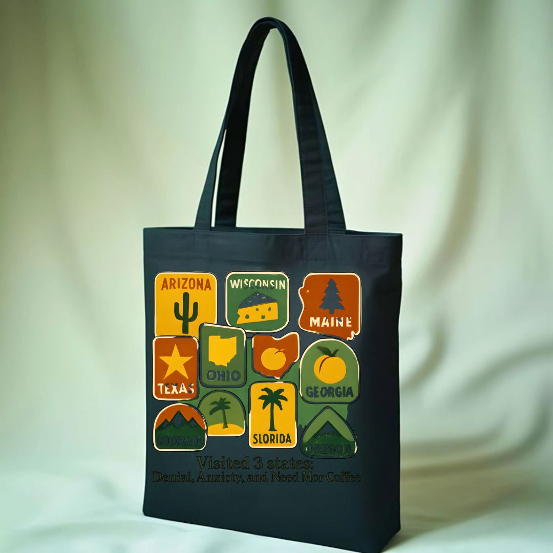 Funny United States Map Tote Bag with State Meme Humor