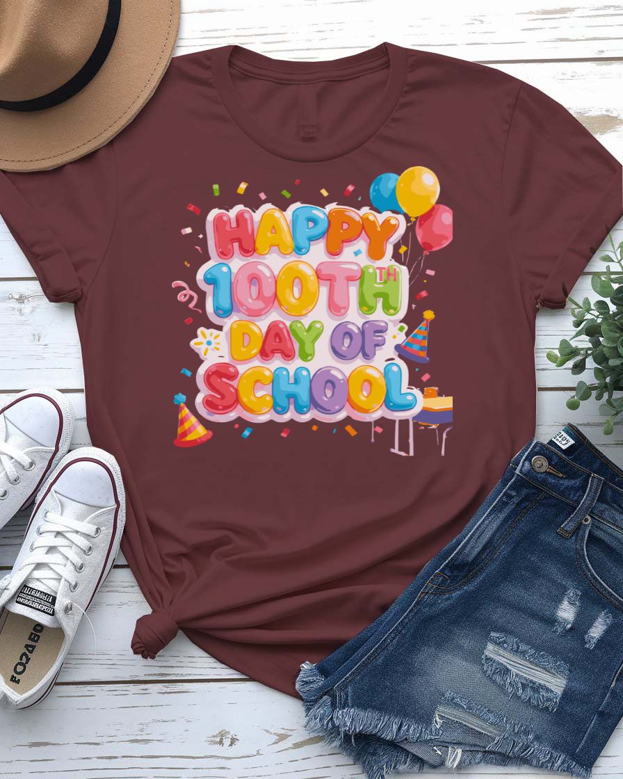 Happy 100th Day of School Celebration T-Shirt for Kids
