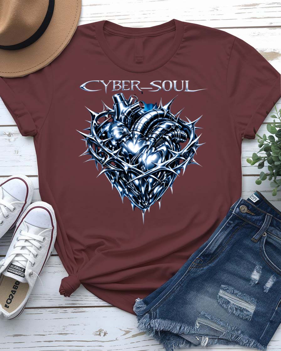 Cyber Soul Tee with glitch-art graphic of a data-stream human silhouette
