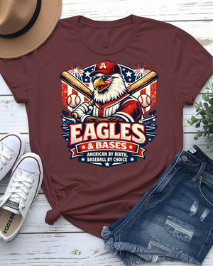 Bald eagle gripping baseball bat American flag graphic tee