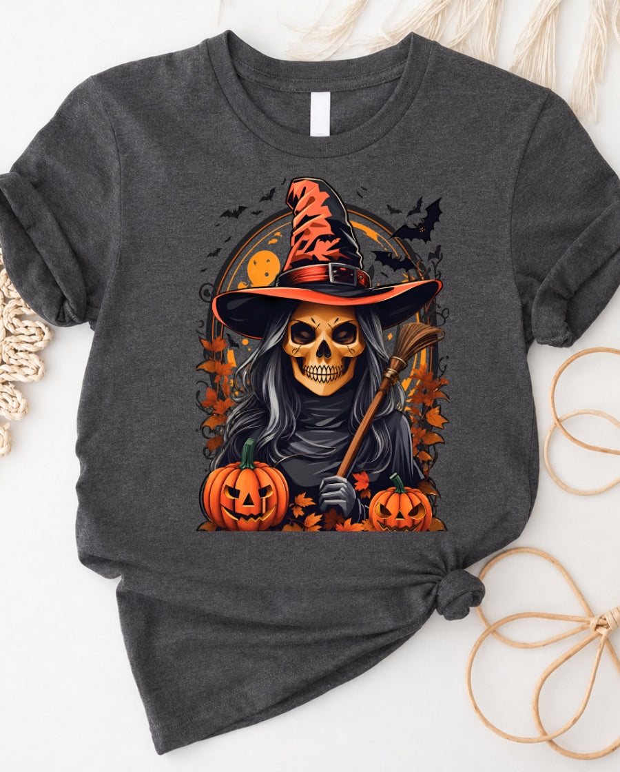 Halloween Witch Skull T-Shirt — Spooky Pumpkin Costume Tee