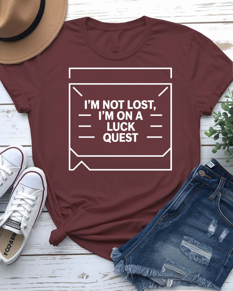 I Am Not Lost I'm on a Luck Quest St. Patrick's Tee with treasure map design on model