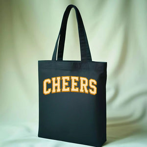 Bold "Cheers" Print on Cotton Canvas Reusable Grocery Tote