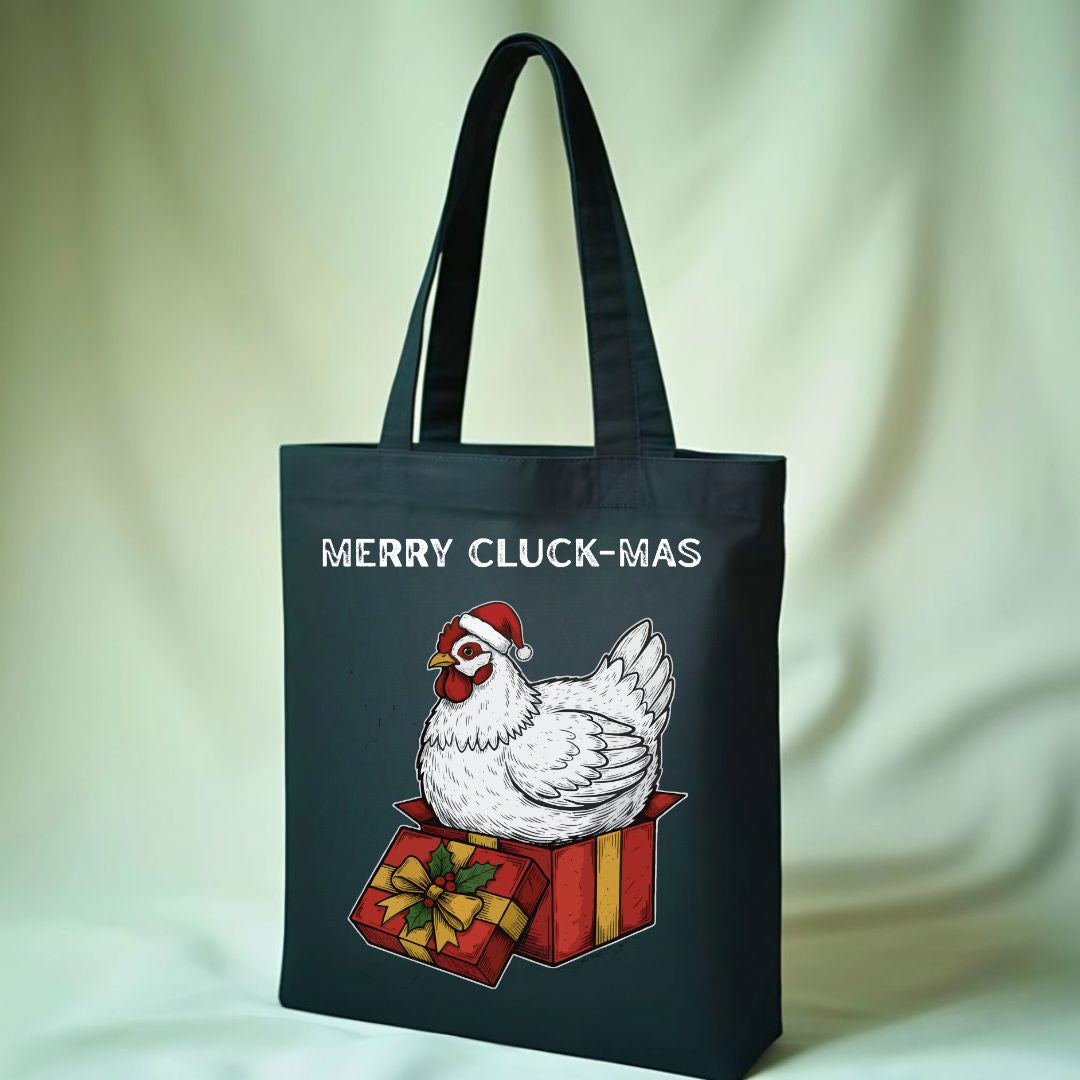 "Merry Cluck-Mas" Funny Chicken Holiday Tote Bag