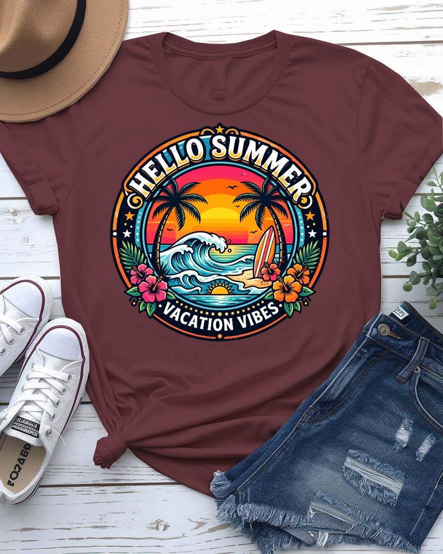 Vacation vibes summer tee out of office graphic with sun