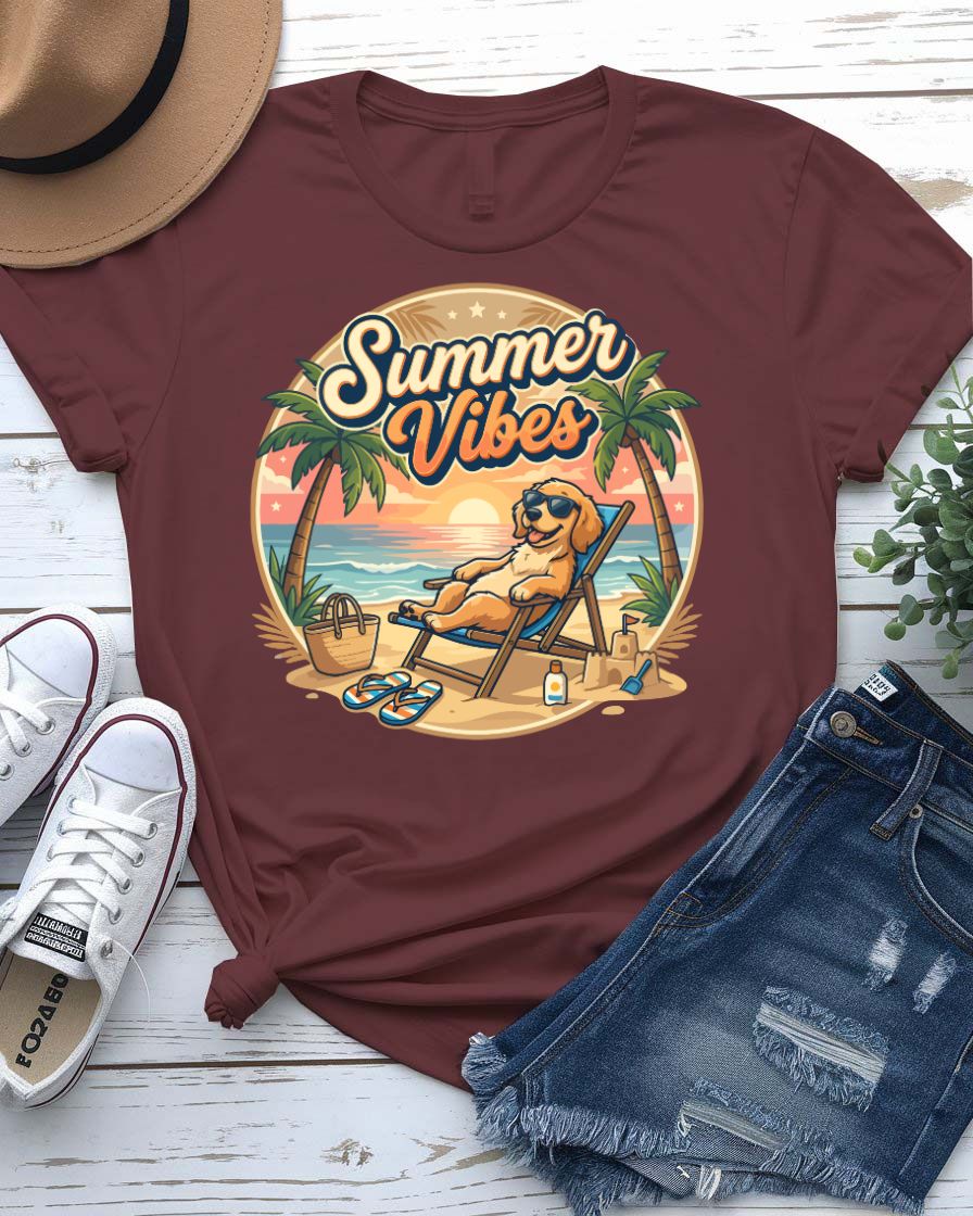 Beach summer vibes tee sunset palm tree graphic
