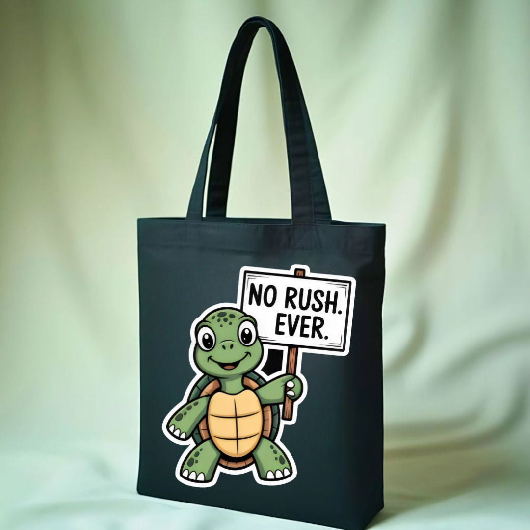 "No Rush Ever" Cute Turtle &amp; Slow Living Tote Bag
