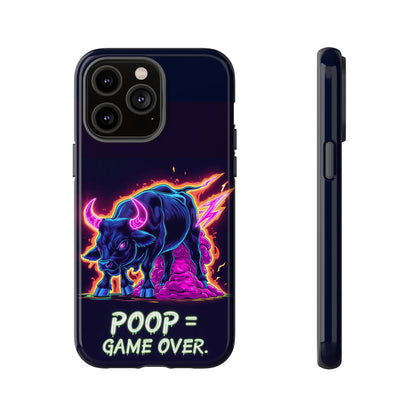 Poop , Game Over Bull in Action, I phone mobile Case By Memez Store