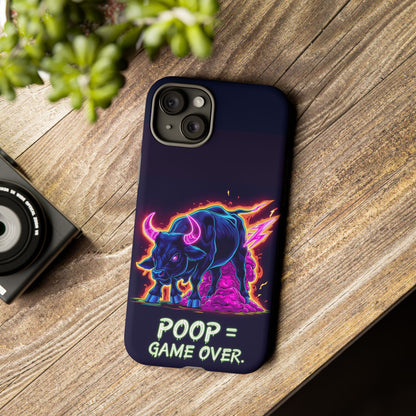 Poop , Game Over Bull in Action, I phone mobile Case By Memez Store